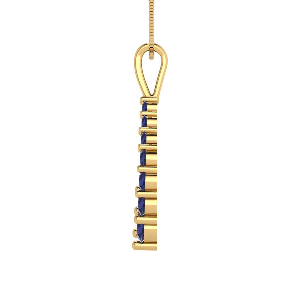 0.465cttw Round Cut Blue Sapphire Gold-Plated 925 Silver Pendant and 16" Box-Chain Necklace