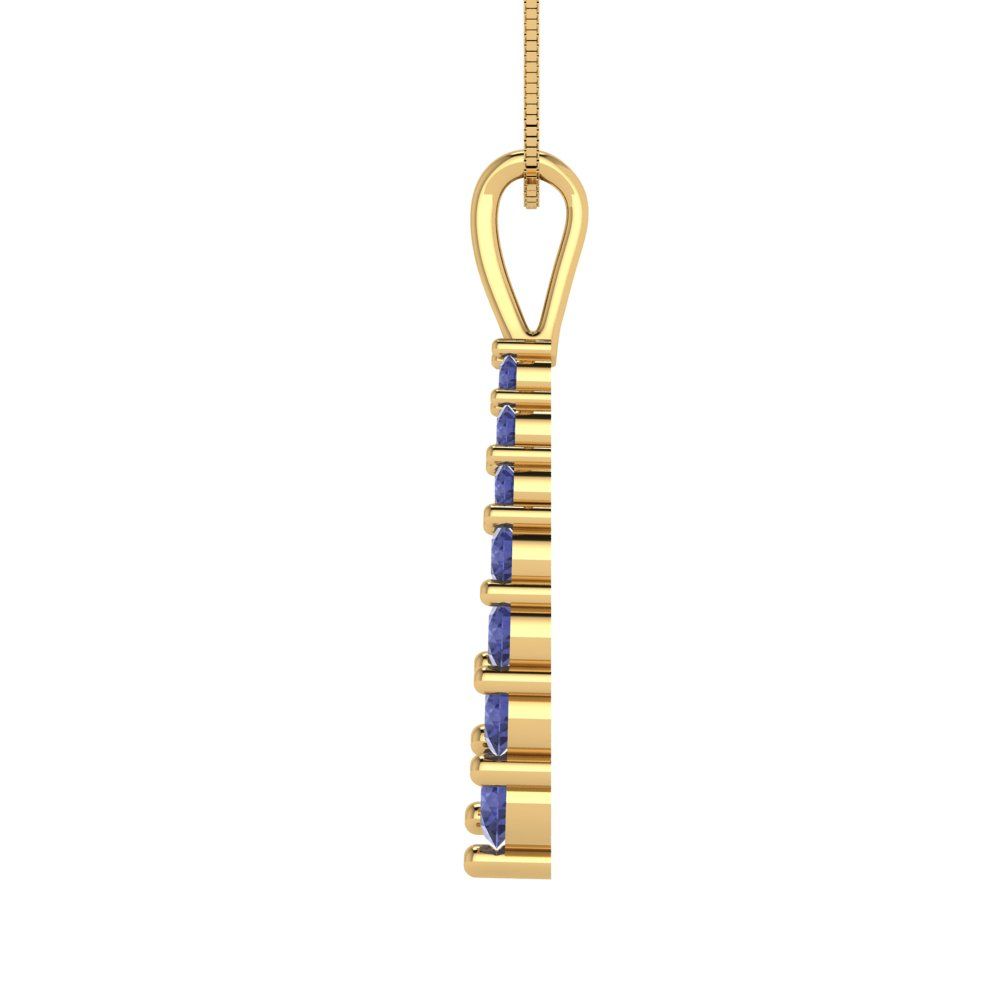 0.465 tcw Necklace Pendant - 14K White Gold Round Cut Charm Tanzanite - Adjustable Length - 15in Box Chain to 18in