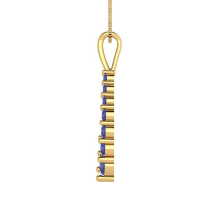 0.465 tcw Necklace Pendant - 14K White Gold Round Cut Charm Tanzanite - Adjustable Length - 15in Box Chain to 18in