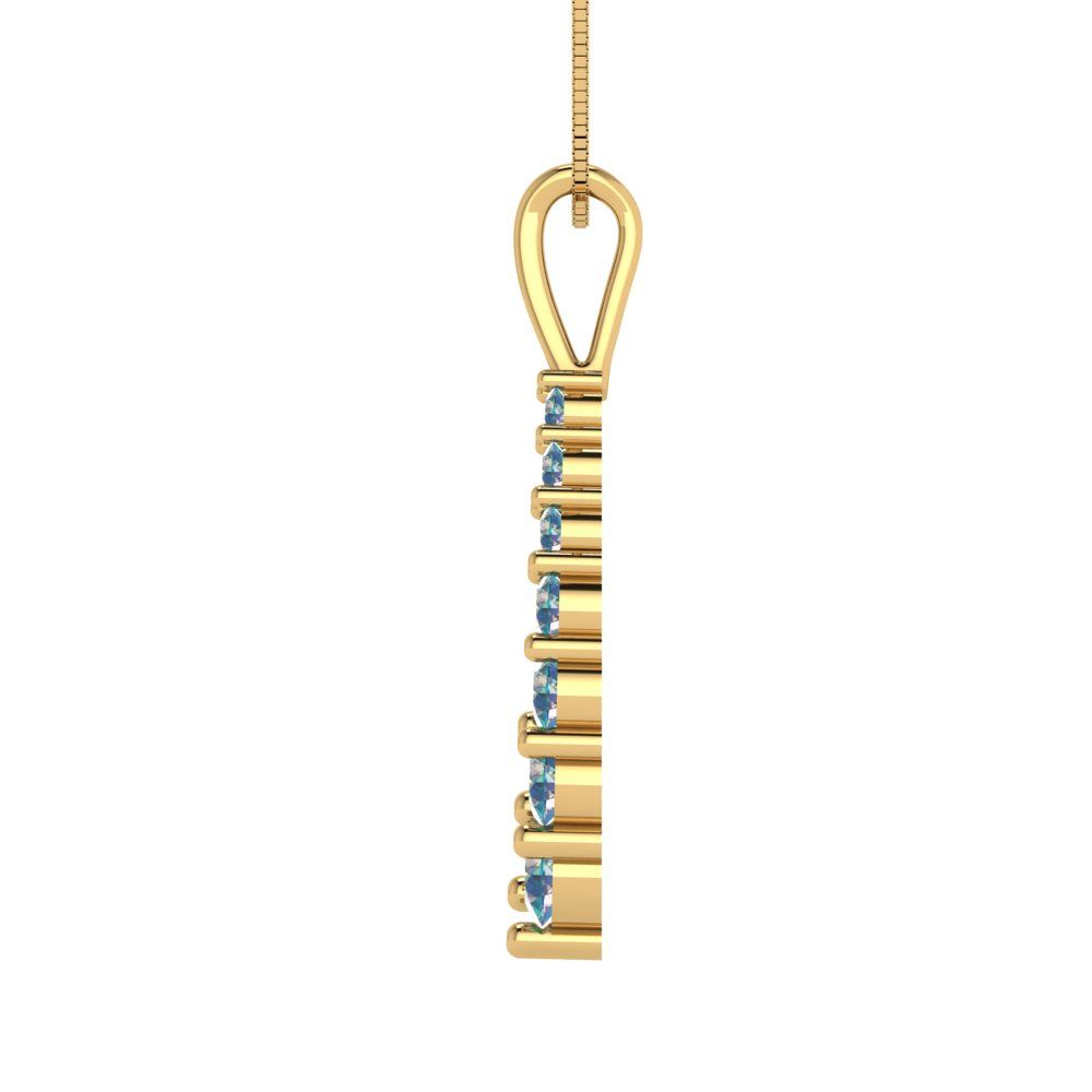 0.465 tcw Necklace Pendant - 14K White Gold Round Cut Charm Blue Moissanite - Adjustable Length - 15in Box Chain to 18in