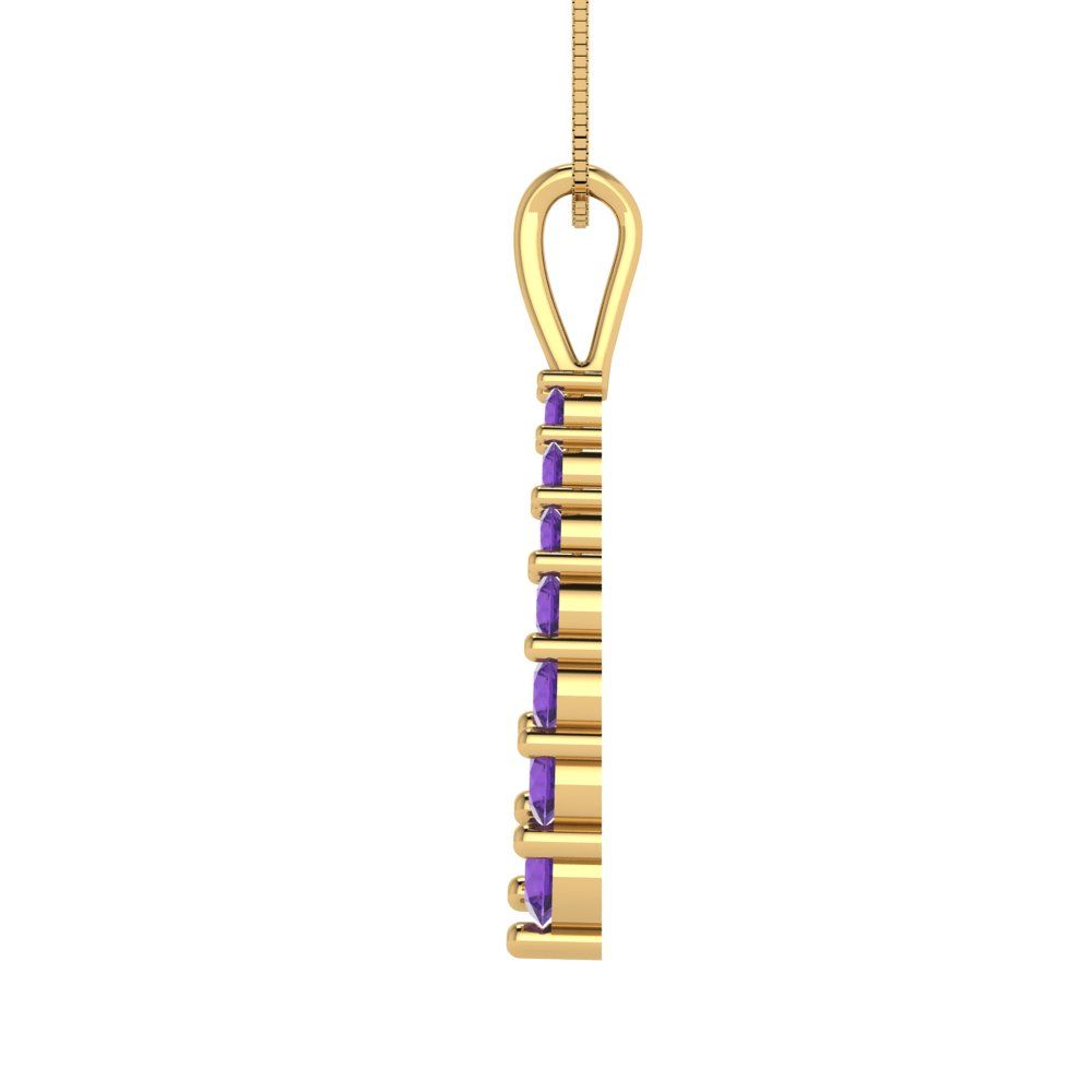 0.465cttw Round Cut Amethyst Gold-Plated 925 Silver Pendant and 16" Box-Chain Necklace