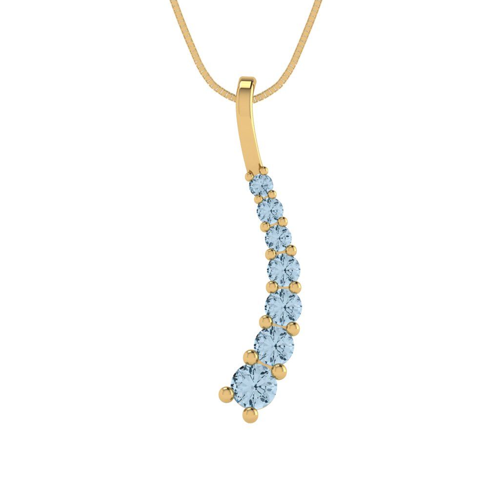 0.465 tcw Necklace Pendant - 14K White Gold Round Cut Charm Aquamarine - Adjustable Length - 15in Box Chain to 18in