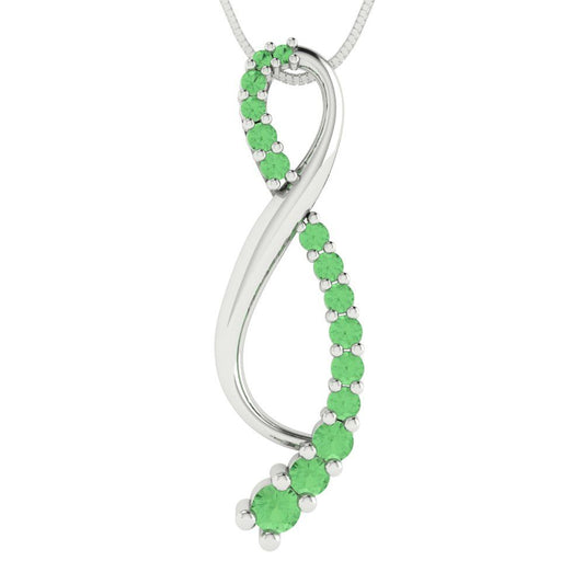 0.465 tcw Necklace Pendant - 14K White Gold Round Cut Charm Green - Adjustable Length - 15in Box Chain to 18in