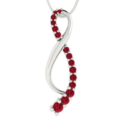 0.465 tcw Necklace Pendant - 14K White Gold Round Cut Charm Pink Tourmaline - Adjustable Length - 15in Box Chain to 18in
