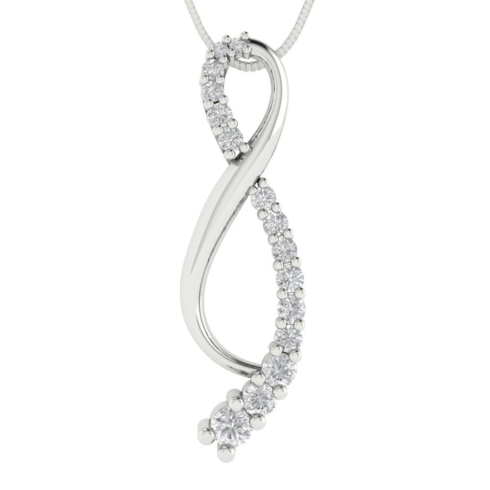 0.465 tcw Necklace Pendant - 14K White Gold Round Cut Charm White Sapphire - Adjustable Length - 15in Box Chain to 18in