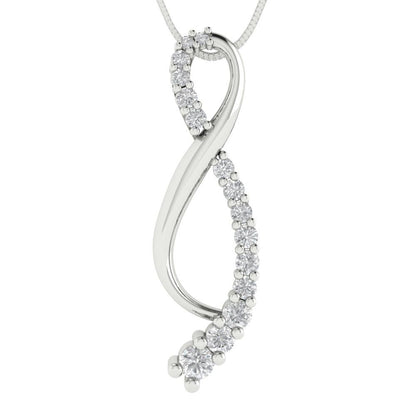 0.465 tcw Necklace Pendant - 14K White Gold Round Cut Charm White Sapphire - Adjustable Length - 15in Box Chain to 18in