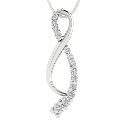 0.465 tcw Necklace Pendant - 14K White Gold Round Cut Charm White Sapphire - Adjustable Length - 15in Box Chain to 18in