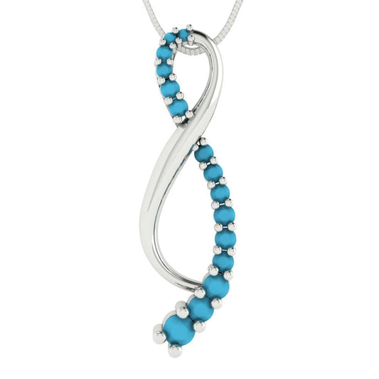 0.465 tcw Necklace Pendant - 14K White Gold Round Cut Charm Turquoise - Adjustable Length - 15in Box Chain to 18in