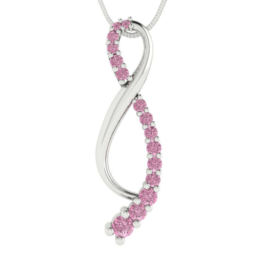 0.465 tcw Necklace Pendant - 14K White Gold Round Cut Charm Pink - Adjustable Length - 15in Box Chain to 18in