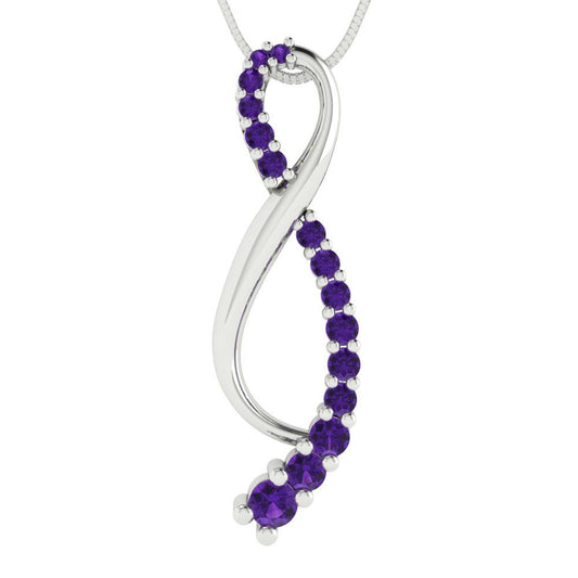 0.465 tcw Necklace Pendant - 14K White Gold Round Cut Charm Amethyst - Adjustable Length - 15in Box Chain to 18in