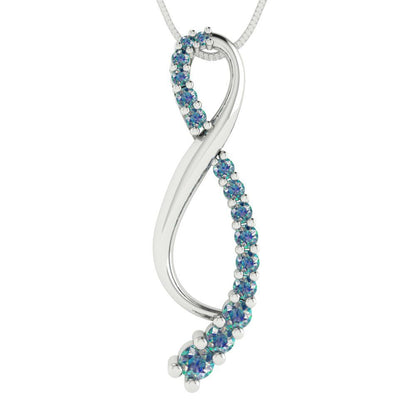0.465 tcw Necklace Pendant - 14K White Gold Round Cut Charm Blue Moissanite - Adjustable Length - 15in Box Chain to 18in