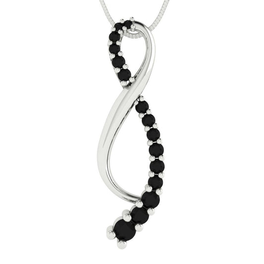0.465 tcw Necklace Pendant - 14K White Gold Round Cut Charm Onyx - Adjustable Length - 15in Box Chain to 18in