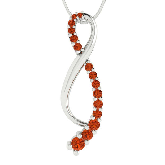 0.465 tcw Necklace Pendant - 14K White Gold Round Cut Charm Red - Adjustable Length - 15in Box Chain to 18in