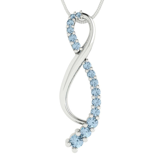 0.465 tcw Necklace Pendant - 14K White Gold Round Cut Charm Sky Blue Topaz - Adjustable Length - 15in Box Chain to 18in