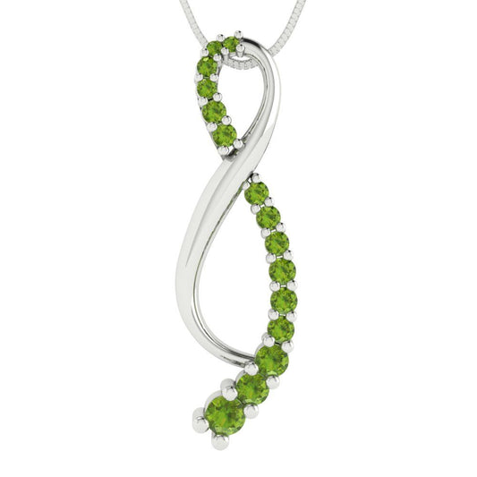 0.465 tcw Necklace Pendant - 14K White Gold Round Cut Charm Peridot - Adjustable Length - 15in Box Chain to 18in