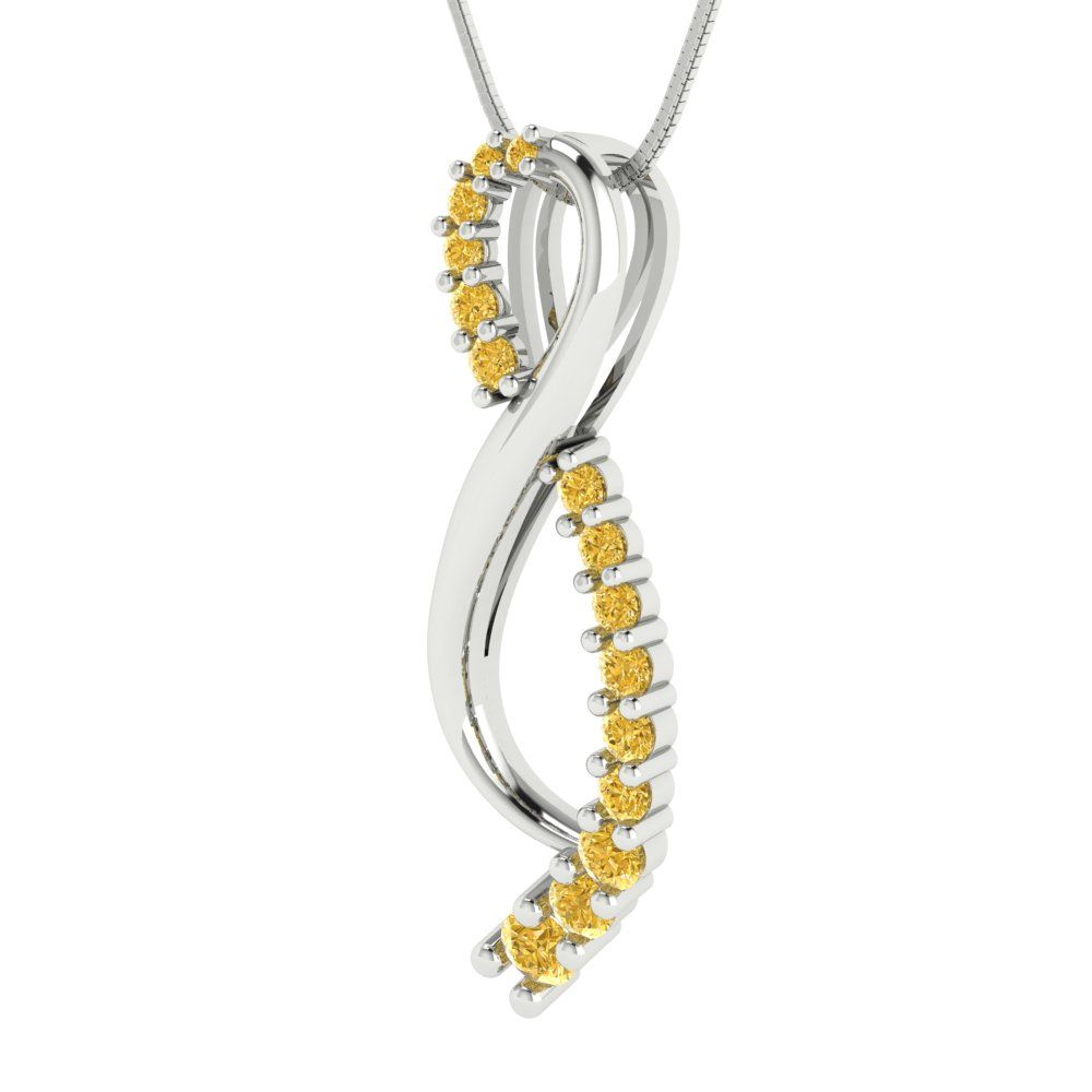 0.465 tcw Necklace Pendant - 14K White Gold Round Cut Charm Citrine - Adjustable Length - 15in Box Chain to 18in