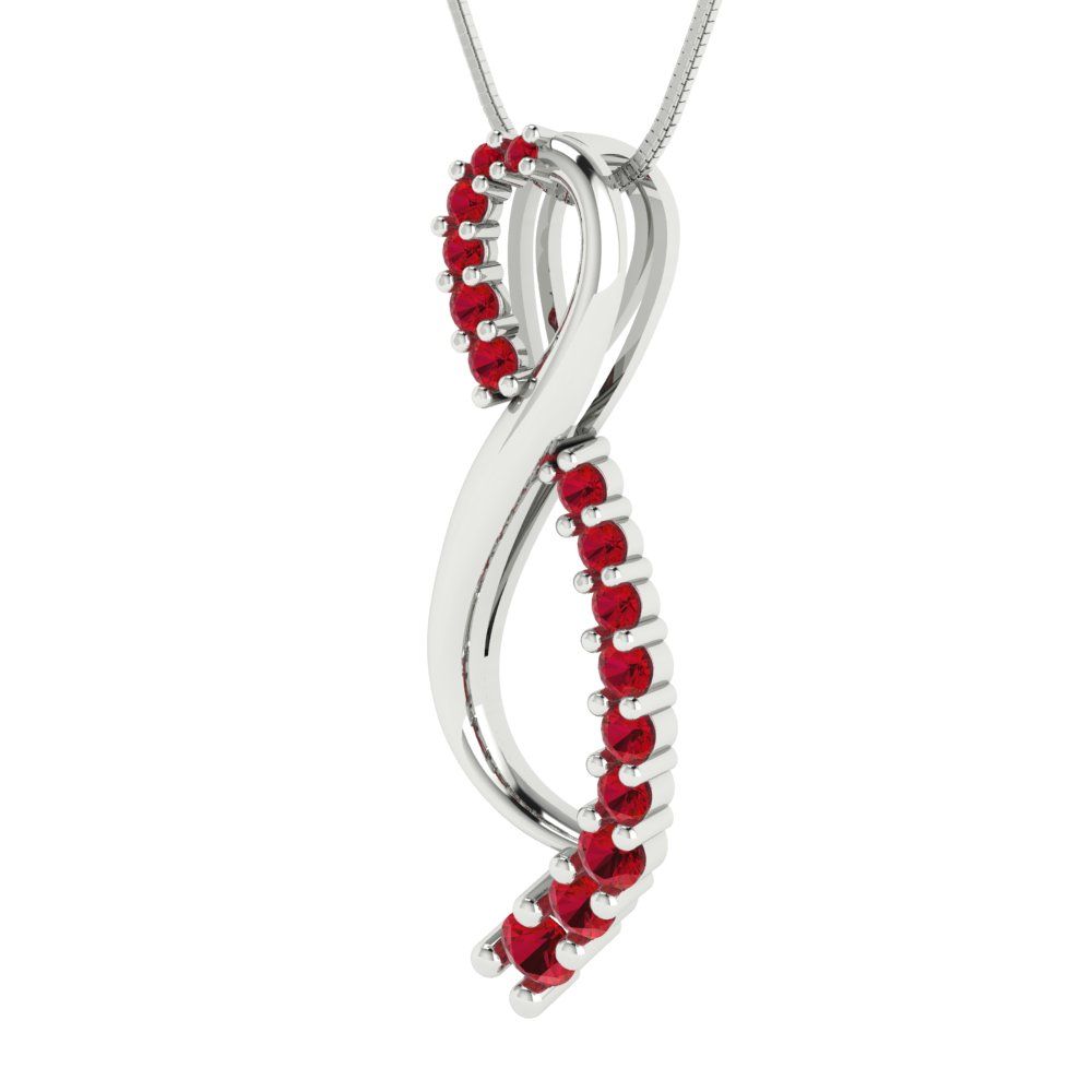 0.465 tcw Necklace Pendant - 14K White Gold Round Cut Charm Pink Tourmaline - Adjustable Length - 15in Box Chain to 18in