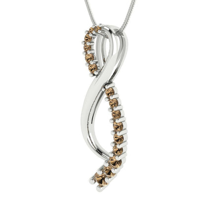 0.465 tcw Necklace Pendant - 14K White Gold Round Cut Charm Champagne - Adjustable Length - 15in Box Chain to 18in