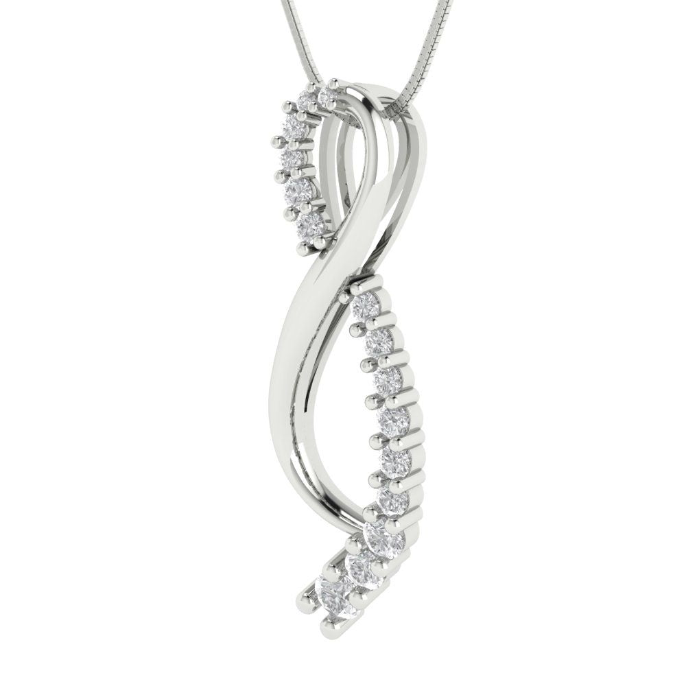 0.465 tcw Necklace Pendant - 14K White Gold Round Cut Charm White Sapphire - Adjustable Length - 15in Box Chain to 18in