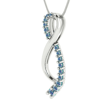 0.465 tcw Necklace Pendant - 14K White Gold Round Cut Charm Blue Moissanite - Adjustable Length - 15in Box Chain to 18in