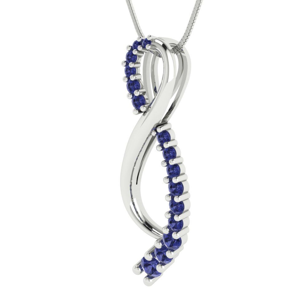 0.465 tcw Necklace Pendant - 14K White Gold Round Cut Charm Tanzanite - Adjustable Length - 15in Box Chain to 18in