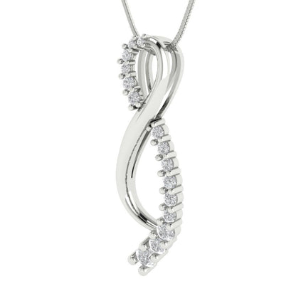 0.465 tcw Necklace Pendant - 14K White Gold Round Cut Charm Zirconia Diamond - Adjustable Length - 15in Box Chain to 18in