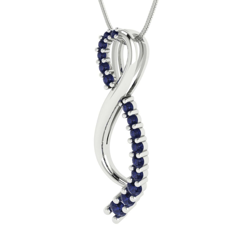 0.465 tcw Necklace Pendant - 14K White Gold Round Cut Charm Bluesapphire - Adjustable Length - 15in Box Chain to 18in
