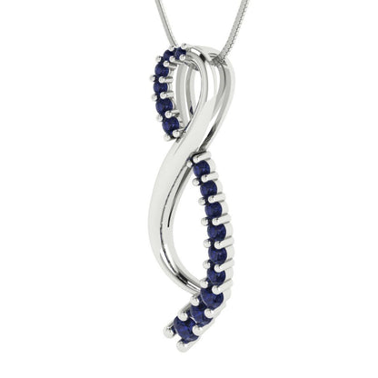 0.465 tcw Necklace Pendant - 14K White Gold Round Cut Charm Bluesapphire - Adjustable Length - 15in Box Chain to 18in