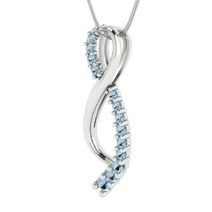 0.465 tcw Necklace Pendant - 14K White Gold Round Cut Charm Sky Blue Topaz - Adjustable Length - 15in Box Chain to 18in