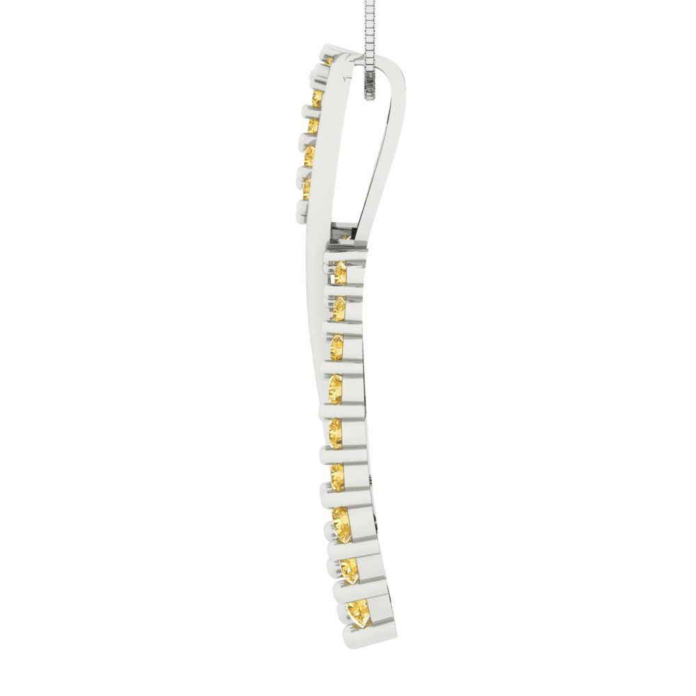 0.465 tcw Necklace Pendant - 14K White Gold Round Cut Charm Citrine - Adjustable Length - 15in Box Chain to 18in