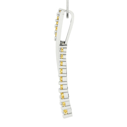 0.465 tcw Necklace Pendant - 14K White Gold Round Cut Charm Citrine - Adjustable Length - 15in Box Chain to 18in