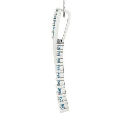 0.465 tcw Necklace Pendant - 14K White Gold Round Cut Charm Blue Moissanite - Adjustable Length - 15in Box Chain to 18in