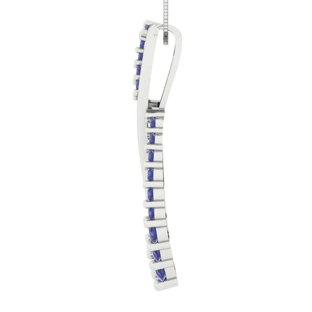 0.465 tcw Necklace Pendant - 14K White Gold Round Cut Charm Tanzanite - Adjustable Length - 15in Box Chain to 18in