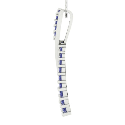 0.465 tcw Necklace Pendant - 14K White Gold Round Cut Charm Tanzanite - Adjustable Length - 15in Box Chain to 18in
