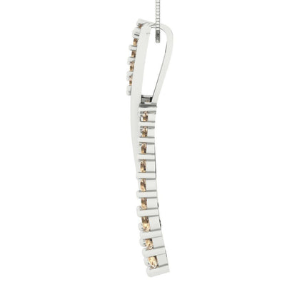 0.465 tcw Necklace Pendant - 14K White Gold Round Cut Charm Yellow Moissanite - Adjustable Length - 15in Box Chain to 18in