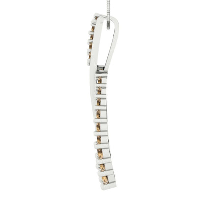 0.465 tcw Necklace Pendant - 14K White Gold Round Cut Charm Champagne - Adjustable Length - 15in Box Chain to 18in
