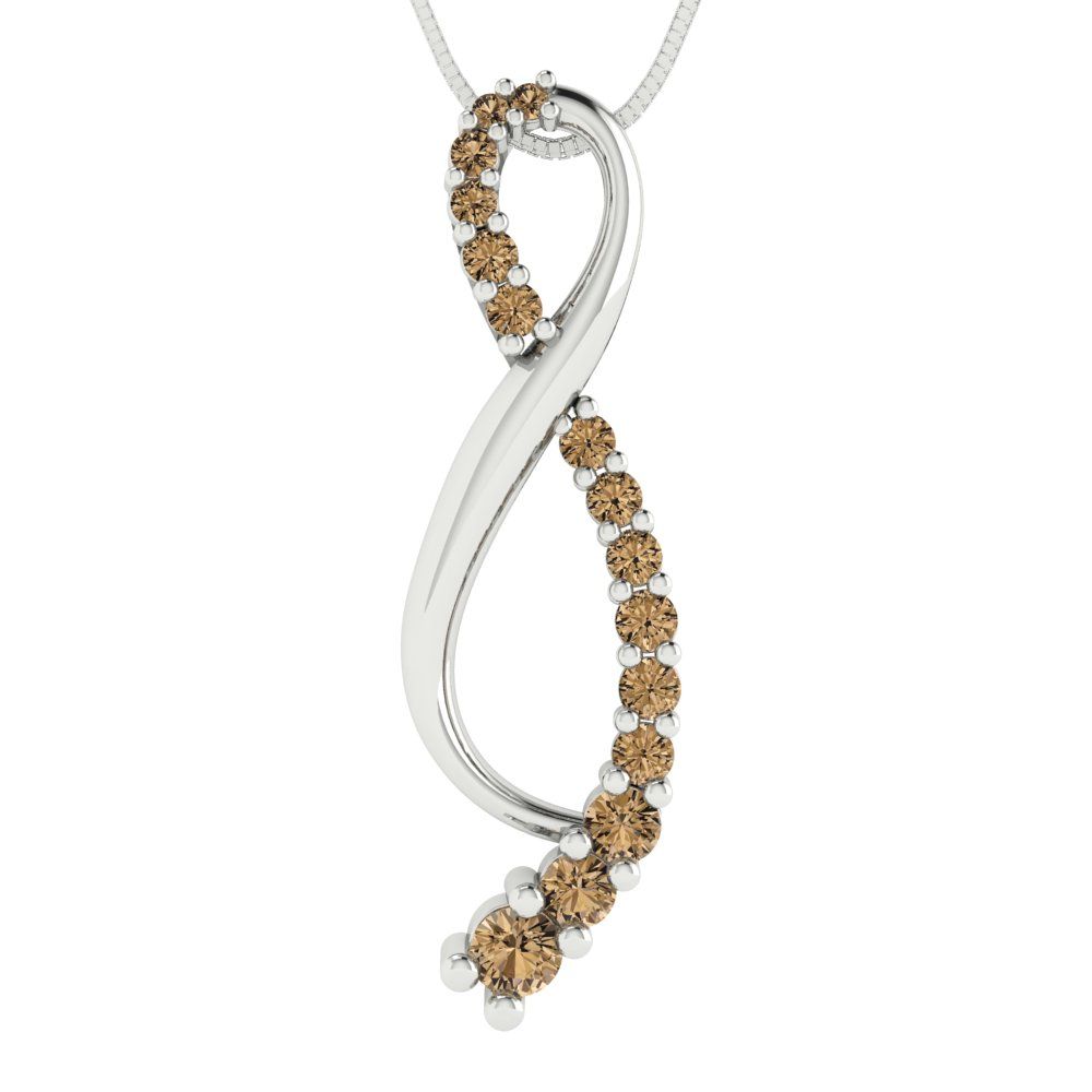 0.465cttw Round Cut Champagne Gold-Plated 925 Silver Pendant and 16" Box-Chain Necklace