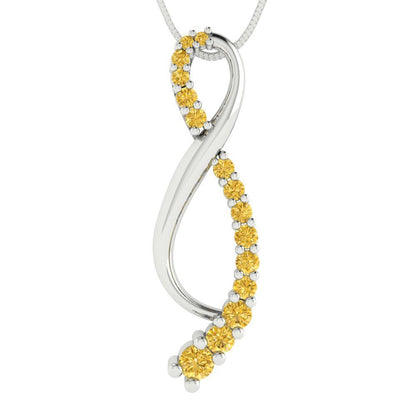 0.465 tcw Necklace Pendant - 14K White Gold Round Cut Charm Citrine - Adjustable Length - 15in Box Chain to 18in