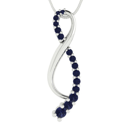 0.465cttw Round Cut Blue Sapphire Gold-Plated 925 Silver Pendant and 16" Box-Chain Necklace