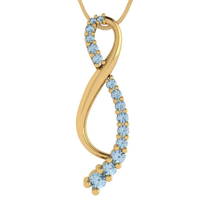0.465cttw Round Cut Aquamarine Gold-Plated 925 Silver Pendant and 16" Box-Chain Necklace