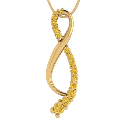 0.465 tcw Necklace Pendant - 14K White Gold Round Cut Charm Citrine - Adjustable Length - 15in Box Chain to 18in
