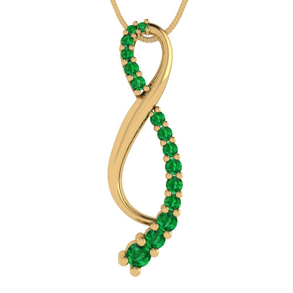 0.465cttw Round Cut Emerald Gold-Plated 925 Silver Pendant and 16" Box-Chain Necklace