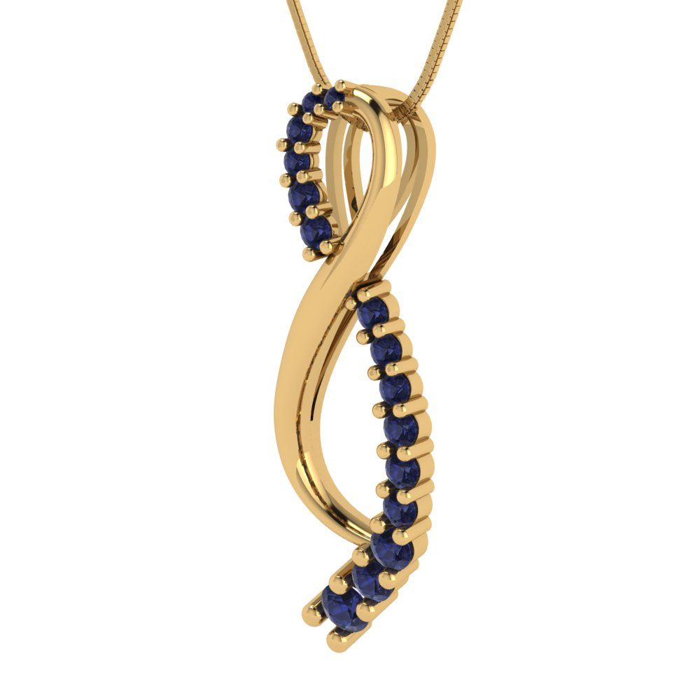 0.465cttw Round Cut Blue Sapphire Gold-Plated 925 Silver Pendant and 16" Box-Chain Necklace
