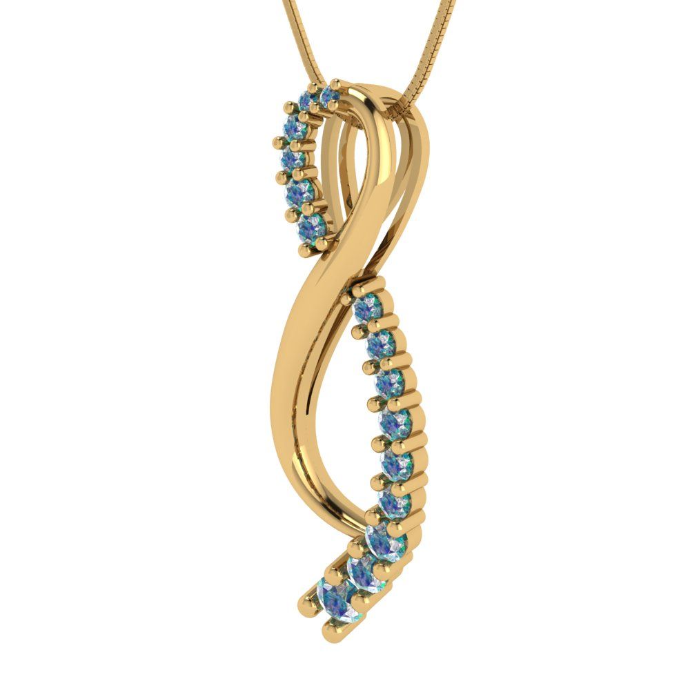 0.465 tcw Necklace Pendant - 14K White Gold Round Cut Charm Blue Moissanite - Adjustable Length - 15in Box Chain to 18in