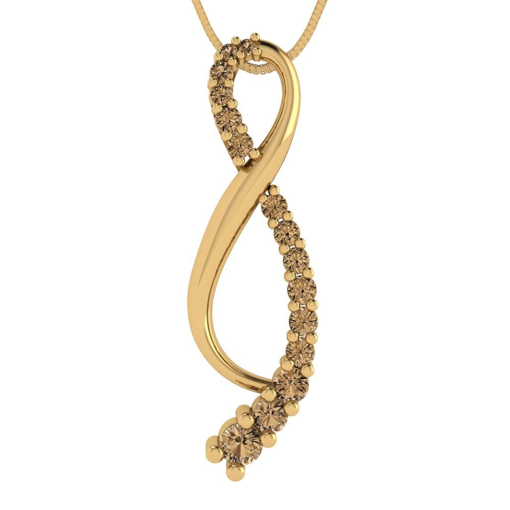 0.465cttw Round Cut Champagne Gold-Plated 925 Silver Pendant and 16" Box-Chain Necklace