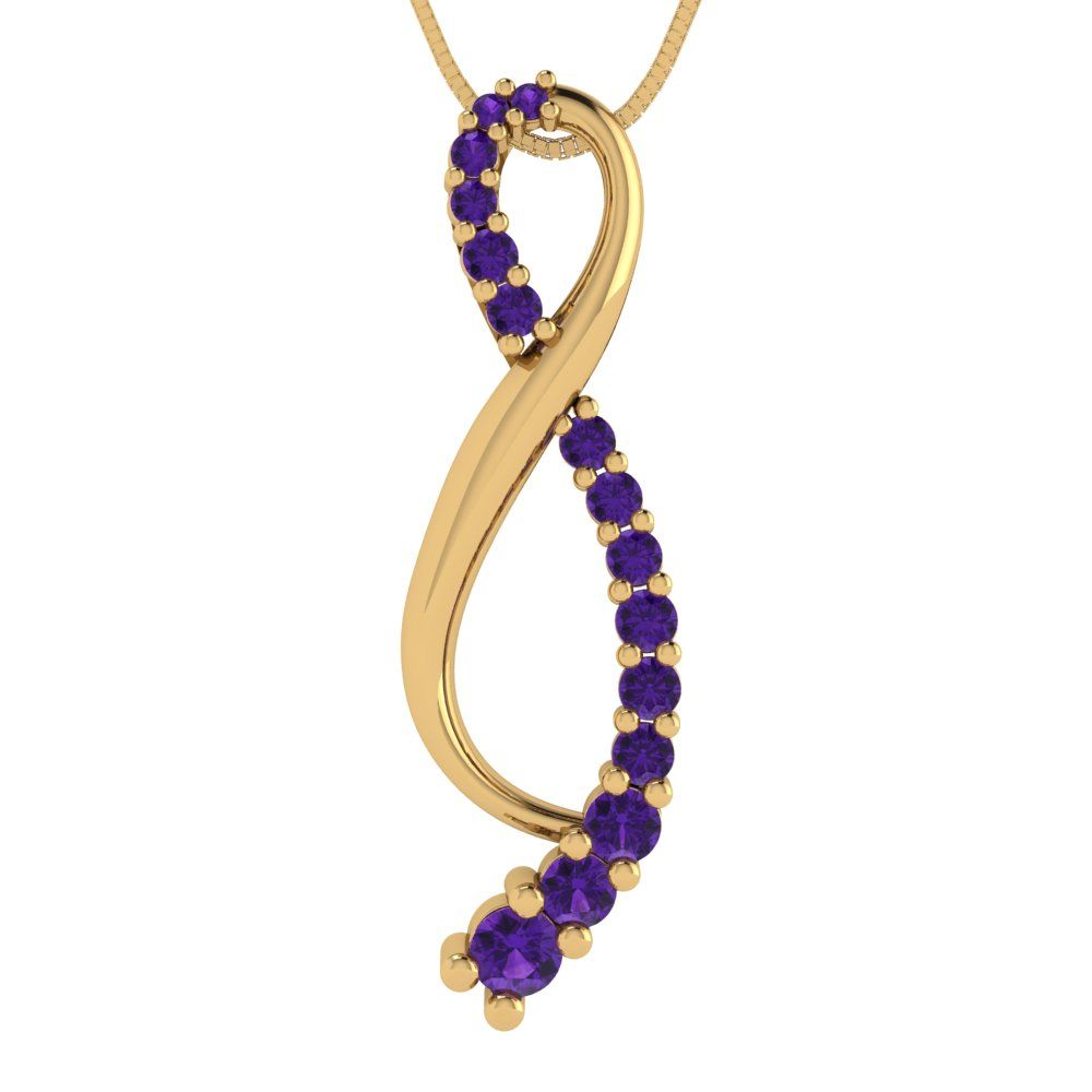 0.465cttw Round Cut Amethyst Gold-Plated 925 Silver Pendant and 16" Box-Chain Necklace
