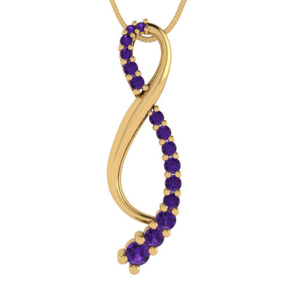 0.465cttw Round Cut Amethyst Gold-Plated 925 Silver Pendant and 16" Box-Chain Necklace