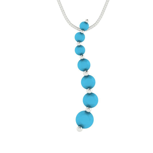 0.475 tcw Necklace Pendant - 14K White Gold Round Cut Charm Turquoise - Adjustable Length - 15in Box Chain to 18in