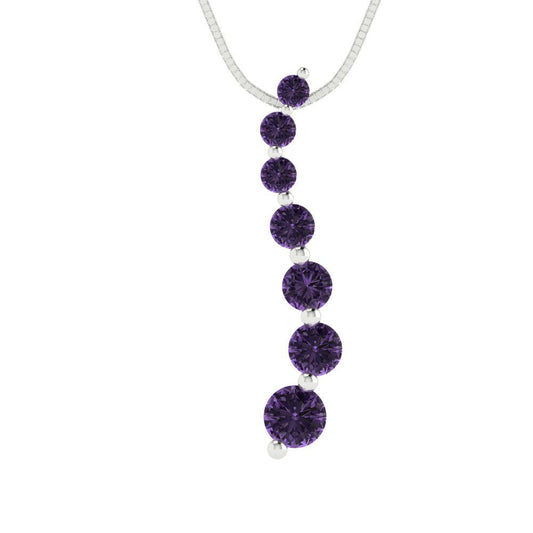 0.475 tcw Necklace Pendant - 14K White Gold Round Cut Charm Alexandrite - Adjustable Length - 15in Box Chain to 18in