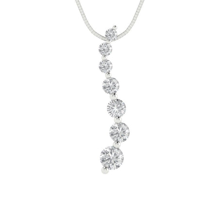 0.475 tcw Necklace Pendant - 14K White Gold Round Cut Charm Zirconia Diamond - Adjustable Length - 15in Box Chain to 18in